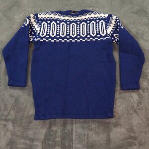 Vintage Carlo Gruber Sweater Mens 40 Blue Austria Nordic Fair Isle Ski Wool READ